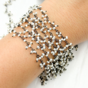 Pearl Cluster Dangle Oxidized 925 Sterling Silver Wire Chain